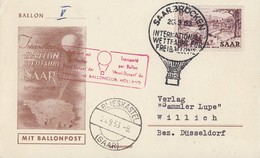 Saar Karte Ballonpost EF Minr.285 SST Saarbrücken 20.9.53gel. Nach Willich - Briefe U. Dokumente