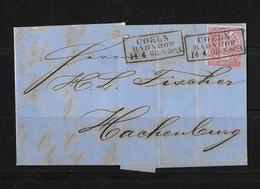 1868 North German Post Office → 1 Groschen Rose Rouletted Coeln Bahnhof Cover-Hackenburg - Autres & Non Classés