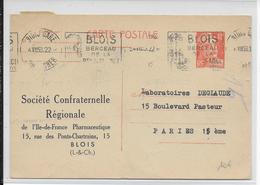1953 - CARTE ENTIER TYPE GANDON Avec REPIQUAGE (PHARMACIE) à BLOIS (LOIR ET CHER) - Cartes Postales Repiquages (avant 1995)