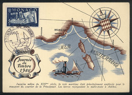 1579 MONACO: Maximum Card Of 25/JUN/1946, Topic MAPS, Ship, Stamp Day, With Special Postmark, VF Quality - Gebraucht