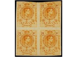 439 ** ESPAÑA. Ed.280s (4). <B>10 Pts.</B> Naranja. Bloque De Cuatro<B> SIN DENTAR</B> Al Dorso Numeración Auténtica A00 - Autres & Non Classés