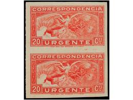 555 ** ESPAÑA. Ed.679s. <B>20 Cts.</B> Rojo. Pareja Vertical<B> SIN DENTAR.</B> Cat. 124?. - Autres & Non Classés