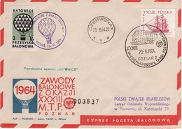 Ballonpost Ballon Post Poczta Balonowa Zawody Balonowe Poznan 1964 Polonez Przesylka Znaczek Pocztowy Balloon Poste Mail - Covers & Documents