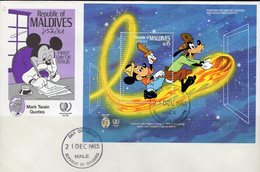 Comet Halley 1985 Malediven Block 114 FDC 16€ Tom Sawyer/Huck Finn Bloc Hb Children S/s Space Cover Sheet Bf Disney - Africa