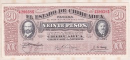 EL ESTADO DE CHIHUAHUA 20 Pesos 1915, Série K ,N° 4290385 , NEUF - Messico