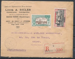 Guadeloupe YT 104 + 108 Sur Lettre Recommandée De Basse-Terre Pour Reims En 1938 - Lettres & Documents