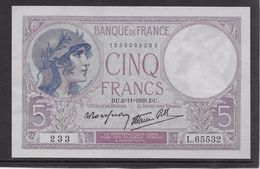 France 5 Francs Violet Type 1917 Modifié - 2-11-1939 - Fayette N° 4-14 - SPL - 5 F 1917-1940 ''Violet''