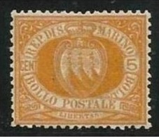 1877 San Marino Saint Marin CIFRA 5c. Arancio (2a) MLH* Firmato Biondi Centratissimo - Ungebraucht