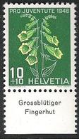 Schweiz Suisse Svizzera 1948: Pro Juventute  Zu 126 Mi 515 Yv 468 ** MNH & Tab "Grossblütiger Fingerhut" (SBK CHF 4.20) - Toxic Plants