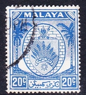 Malaysia-Negri Sembilan SG 54 1952 Arms, 20c Bright Blue, Used - Negri Sembilan