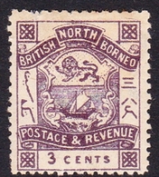 Malaysia-Sabah SG 39 1889 Arms 3c Violet, Mint Hinged - Sabah