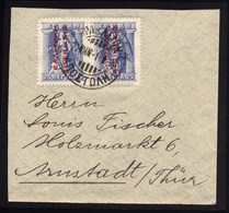 A5523) Besetzung Greece Briefstück 2x 25 Lepta Roter Aufdruck Used - Zonder Classificatie