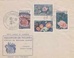 NOUVELLE CALEDONIE  :  Série 291 à 294 Coraux Et Poissons Sur 1er Jour Enveloppe Aquarium De Nouméa - Cartas & Documentos