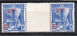 Tunisie N° 205 Et 205a (Variété 25c Sans Point) Neufs * Se-tenant En Paire Inter-panneaux - Neufs