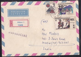 CZECHOSLOVAKIA, 1981,  Registered Airmail  Cover To India With 3 Stamps, # 313 - Enveloppes