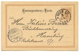 Austria 1897 2kr Franz Josef Postal Card Wien (Vienna) To Hamburg Germany - Briefkaarten