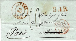 1840- Letter From ANVERS  To Paris  B.4.R  Red  -rating 10 D. - 1830-1849 (Belgique Indépendante)