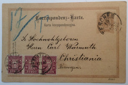 Norway 1895 Postage Due Österreich Postal Stationery (porto Ganzsache Polen Poland Czechoslovakia Austria Cover Brief - Lettres & Documents