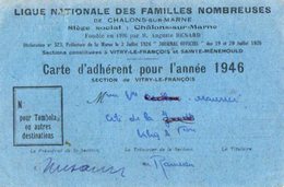 VP12.474 -  Ligue Nationale Des Familles Nombreuses - CHALONS SUR MARNE - Carte D'Adhérent Section De VITRY LE FRANCOIS - Other & Unclassified