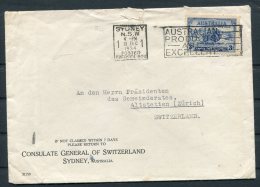 1934 Australia Sydney Advertising Slogan Cover. Swiss Consulate - Zurich Switzerland - Brieven En Documenten