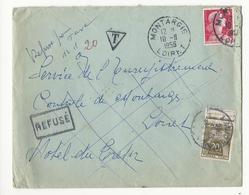 Lettre D'Orléans à Montargis (1956) - Taxée à 20 Frs - Refusée Pour Taxe - 1859-1959 Storia Postale