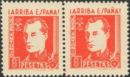 Beneficencia. ** 1938. 6 Pts Rojo, Pareja JOSE ANTONIO PRIMO DE RIVERA. Un Sello SIN TILDE EN LA "Ñ" DE ESPAÑA. MAGNIFIC - Sonstige & Ohne Zuordnung