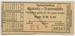 Deutschland - Lübecker Strassenbahn - Autoomnibus Kücknitz Travemünde - Fahrschein Preis RM 0,50 - Europa