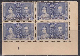 Control No 1 On Tab Block Of 4, Somaliland, Coronation 1937 MNH (Gum Washed), As Scan - Somaliland (Protectorate ...-1959)