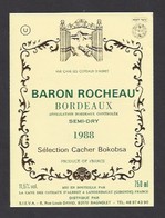 Etiquette De Vin Bordeaux  1988 -  Sélection Vin Cacher Bokobsa  -  Baron Rocheau  -  Thème Religion - Religious