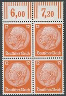 Dt. Reich 469WOR VB **, 1932, 12 Pf. Hindenburg, Walzendruck, Im Viererblock Vom Oberrand, Postfrisch, Pracht, Mi. 148.- - Usados