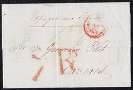 1838. LONDRES A CÁCERES. FECHADOR ANGLATTERRE PAR CALAIS CIRCULAR. PORTEO 1 CHELÍN Y 7Rs REALES ROJO. AL DORSO FECHADOR. - ...-1840 Voorlopers