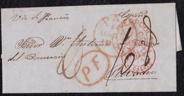 1850. LIVERPOOL A RIVADEO. FECHADOR LIVERPOOL/PAID Y VARIOS TRÁNSITOS. MNS. VIA FRANCIA Y 10 REALES. FECHADOR AL DORSO. - ...-1840 Prephilately