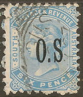 SOUTH AUSTRALIA 1891 6d No Stop OS SGO62a U #AMC25 - Used Stamps