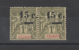 Réunion - 1paire  1F Vert_ N°54A (1901 )surch.tres Déplacée Valeur Non Barrée - Usati