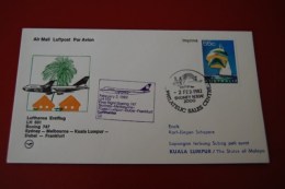 Lufthansa 1982  Boeing 747 LH 691  Sydney-Melbourne-Kuala Lumpur-Dubai-Frankfurt - Lettres & Documents