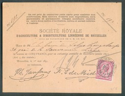 N°46 - 10 Cent. Obl. Sc SCHAERBEEK-DEUX PONTS  (BRUX) Sur Carte Société Royale D'Agriculture Et D'Horticulture Linnéenne - 1884-1891 Leopold II