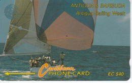 TARJETA DE ANTIGUA & BARBUDA DE $40 DE UNOS VELEROS SIN NUMERACION - FONDO BLANCO (RARA) - Antigua En Barbuda