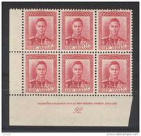 New Zealand 1947 6d Plate Block MNH/LH - Nuevos