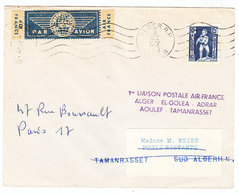 Algeria FIRST FLIGHT COVER ALGER EL GOLEA ADRAR AOULEF TAMANRASSET 1952 - Poste Aérienne