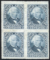 138 ARGENTINA: GJ.51, 1876 20c. Vélez Sársfield Rouletted, Block Of 4, Mint Without Gum, VF Quality! - Autres & Non Classés