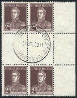 174 ARGENTINA: GJ.596EHB, 1924 2c. San Martín, Block Of 4 With HORIZONTAL GUTTER, Used, Excellent Quality, Rare! - Autres & Non Classés