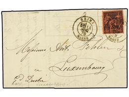 1887 FRANCIA. Yv.91. 1879. REIMS A LUXEMBURGO. <B>25 Cts.</B> Negro S. Rojo (roto En Dos Mitades, Pegado Así De Origen). - Sonstige & Ohne Zuordnung