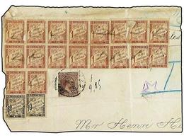 1909 FRANCIA. 1892. Large Piece Of Parcel Franked By SPAIN ¦Baby Head¦ <B>15 C.</B> Brown Tied By Cds, Taxed On Arrival  - Sonstige & Ohne Zuordnung