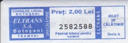 Romania - Botosani - Tramway Tram  Ticket - 1 Trip Ticket - Used, Stamp - Serial Number - Europa