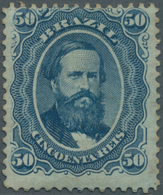 00577 Brasilien: 1866, Dom Pedro 50c. Blue "Papel Azulado - Chapa Quebrada", Fresh Colour, Well Perforated - Sonstige & Ohne Zuordnung