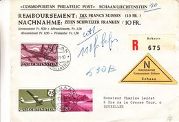 Liechtenstein - Lettre Recom De 1961 ° - Oblit Schaan - Exp Vers Bruxelles - Avions - Valeur 21 € ( 15 + 6 ) - Storia Postale