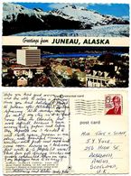 United States 1973 Postcard Greetings From Juneau, Alaska - Mendenhall Glacier & Town - Juneau