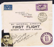 Egypt: First Flight By Imperial Airways Between India, Egypt & England With Documentation - Briefe U. Dokumente