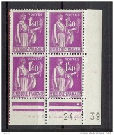 N° 371 PAIX 1F40 EN COIN DATE DU 24/01/39 ** - 1930-1939