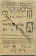 Deutschland - Arbeiterwochenkarte - Berlin Nordring - Gartenfeld - Fahrkarte 3. Klasse 1939 - Europe